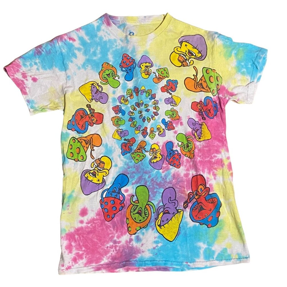 Vtg Liquid Blue Mens S Tshirt Tie Dye Happy Mushroom Spiral Shrooms Streetwear